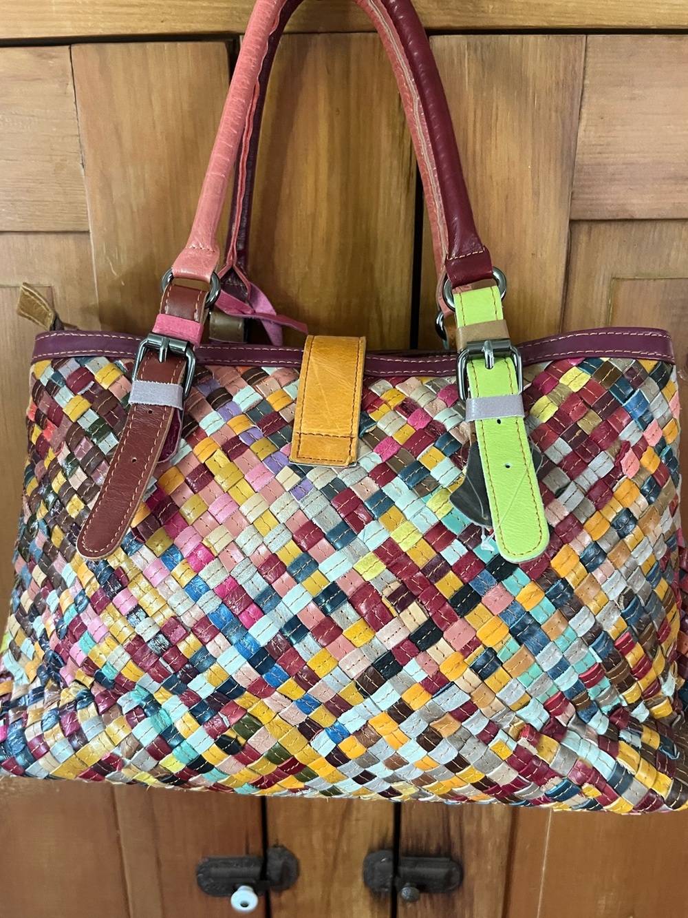 multicolor woven leather tote - Picture 2 of 2